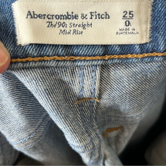 Abercrombie & Fitch 90s Straight Mid Rise Women’s 25 Long Blue Casual Raw Hem - Picture 10 of 12